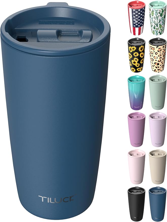 TILUCK 20 oz Insulated Coffee Tumbler with BPA-Free Lid | Travel Coffee Mug, Dishwasher Safe, Cup Holder Friendly, Double-Wall Vacuum Insulation for Hot & Cold Drinks, Matte DarkBlue