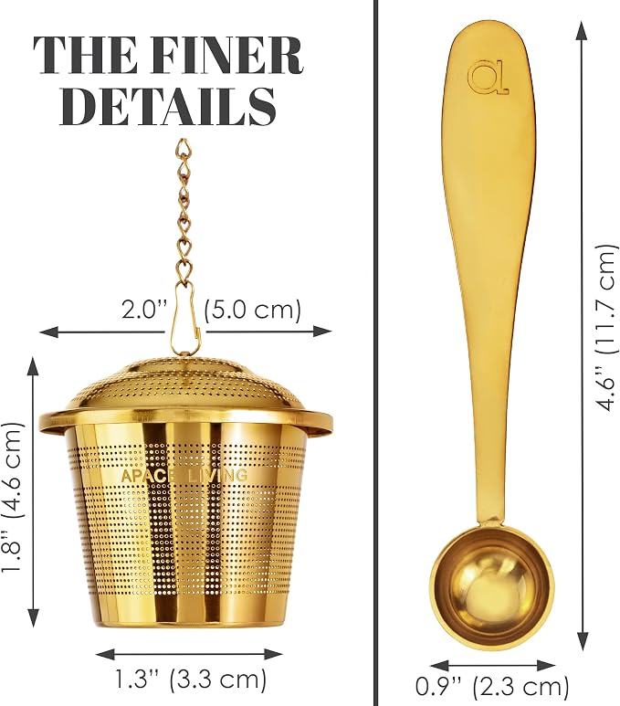 Tea Infuser Set of 2 with Tea Scoop & Drip Trays - 304 Stainless Steel Ultra Fine Mesh Loose Leaf Tea Strainer, Reusable Tea Steeper Basket for Rooibos, Green, Black, Herbal & Oolong Tea, etc
