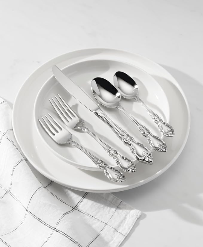 Oneida Louisiana Dinner Spoons Silverware Set for 4, Flatware | 18/8 stainless steel, mirror finish | 6.8 inch length | great for soup or everyday dining, cutlery set, utensil set
