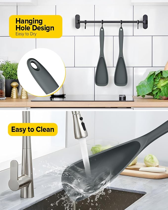 Pack of 2 Cooking Spoons for Non Stick Cookware, Multifunction Spatula Spoon BPA-Free, One-Piece Design, Suitable for Scooping, Scraping, Serving and Mixing (GRAY-GRAY)