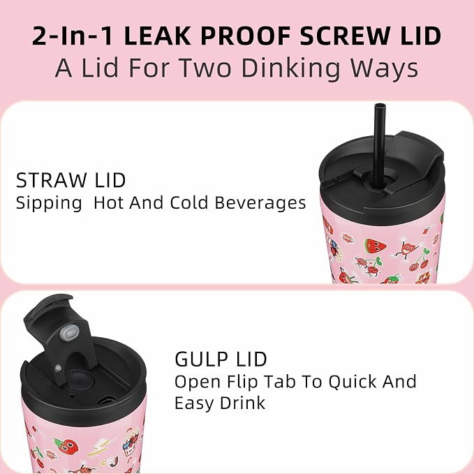 BJPKPK 30 oz Coffee Tumbler with Straw, Insulated Stainless Steel Cup | Double Wall Vacuum, Leak Proof Lid, Keeps Hot/Cold/Iced, BPA Free, Travel & Outdoor, Passionate-Pink