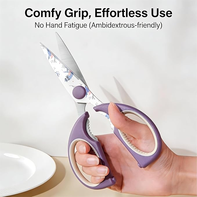 Kitchen Scissors All Purpose, ARCHIKING Kitchen Shears with Protective Sheath, Ultra Sharp Multipurpose Poultry Scissors for Chicken, Meat, Fish & Vegetables (Purple)