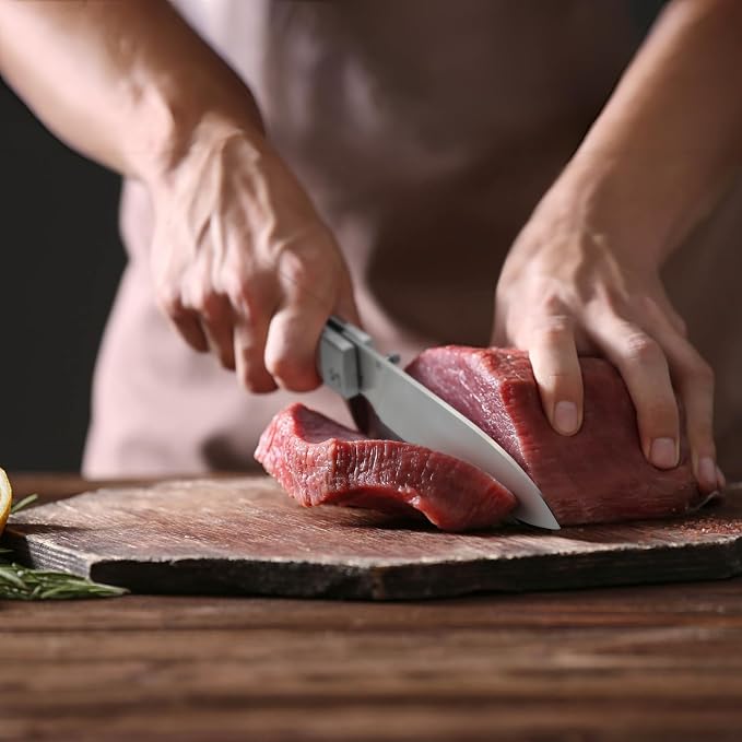 Huusk Folding Chef Pocket Knife-Japanese Santoku Knive, edc Kitchen Knives | 440C Stainless Steel, Ultra Sharp Blade, Wooden Handle, Gift Box, Portable Meat Knives for Vegetable