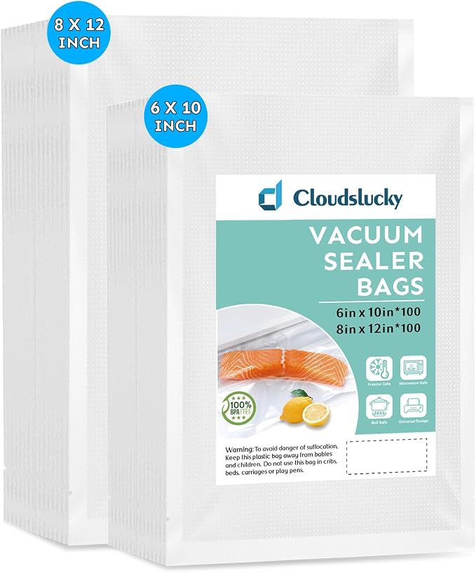 Vacuum Sealer Bags for Food Pint&Quart 6"x10"&8"x12" 200 Pcs Seal a Meal Bag, Food Saver Bags Sous Vide Bags Pre-cut Thick BPA-Free Textured Heavy Duty Vacuum Seal, Meat Cheese Dry Goods