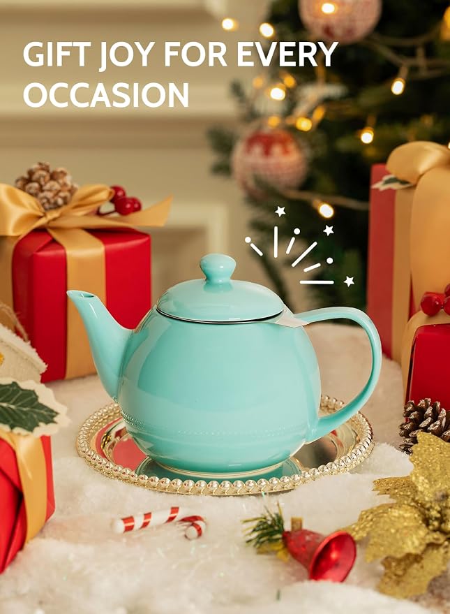 Sweese Teapots for Tea, 27 oz Porcelain Tea pot with Removable Stainless Steel Infuser, Tea Pots for Loose Tea - Mint Green