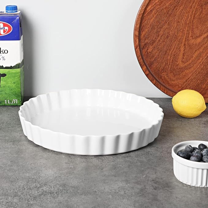 Ceramic Pie Pans, White, 11 Inches | Quiche Pans, 1 Piece