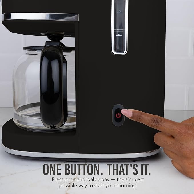 Nostalgia Classic Retro 10 Cup Coffee Maker - One-Touch Drip Brew, Reusable Filter - Anti-Drip, Auto Shutoff, & Time Display - Dishwasher Safe 50 oz Carafe - Black