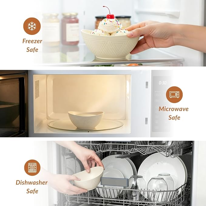 Wheat Straw Small Bowls Dessert Bowls Set of 6 Unbreakable Ice Cream Bowls for Kitchen, Camping, RV, Dorm, Microwave & Dishwasher Safe Mini Bowls for Yogurt, Snack 10 OZ (Beige)