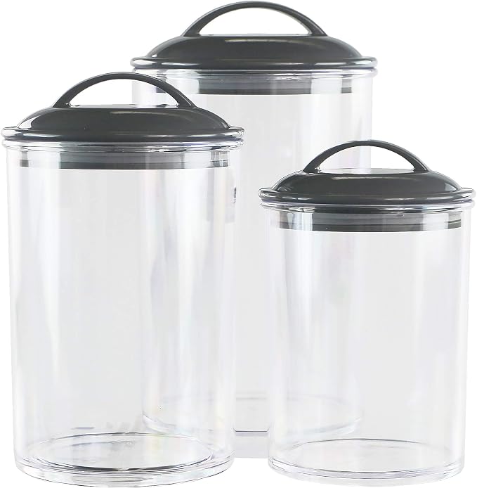 Food Storage Containers, BPA Free Airtight Canisters for Cereal, Pasta, Sugar, Coffee, Flour, Cookies, Loose Tea, for Kitchen Organization by Reston Lloyd, Set of 3, Charcoal Gray