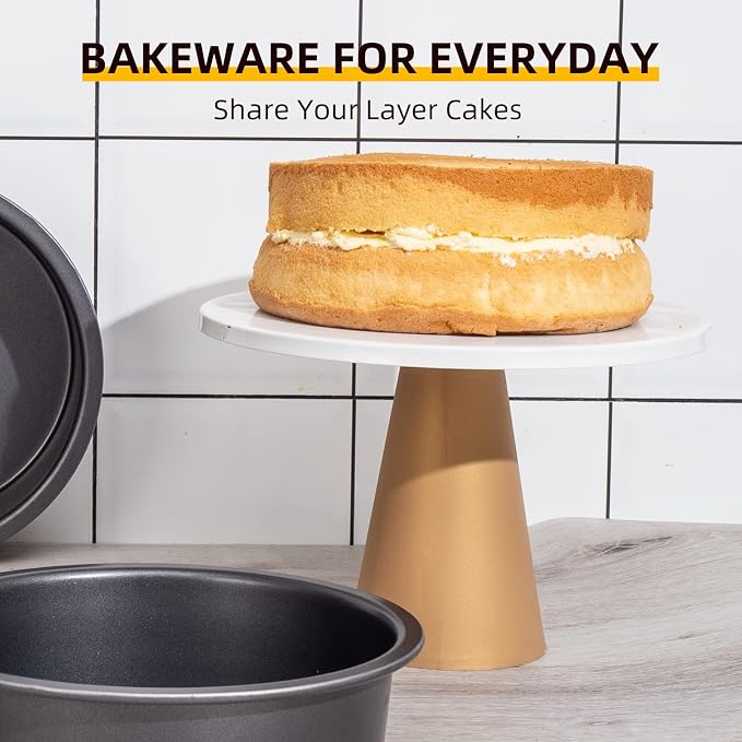 Round Cake Baking Pan, 8 Inch, Shallow Cookie Pans, Layer Cake Pans with Wider Grips, Nonstick Circle Pizza Tin, Huty Duty, Dishwasher Safe, 2 Pieces- Grey