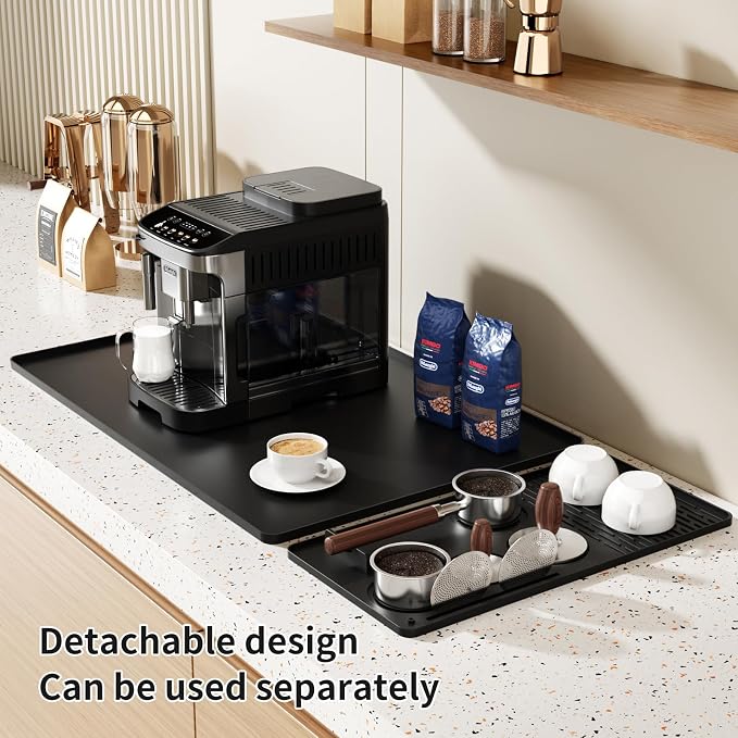 Silicone Coffee Mat 24''x16'',Fits Under Coffee Maker | Detachable Dish Drying Mat& Built-in Tamper Storage – Fits Espresso Machine, Dish Rack