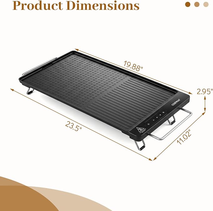 COSTWAY Electric Grill w/Removable Touch Panel, 1300W Indoor Griddle w/Adjustable Temperature, Fast Even Heating, Cool-Touch Handles & Foldable Legs, Dishwasher Safe IPX9 Waterproof Nonstick Plate