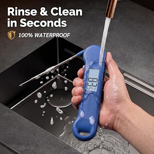 0.5 Sec Instant Read Grill Meat Thermometer Digital Food Cooking BBQ, Blue | ±0.5°F Precision, Auto Flip Digital LCD Display, Ideal For Meat, Candy, Grill, BBQ, Food Thermometer for Kitchen Gadgets