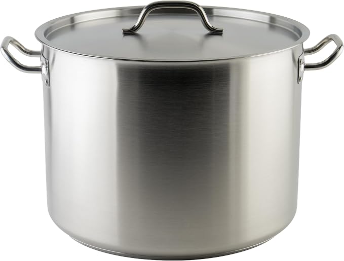 Winware SST-40 Stainless Steel 40 Quart Stock Pot with Cover | Dishwasher safe, Tri-ply heating for even cooking, Secure riveted handles, Great for Stocks, Soups, Pasta and Batch Cooking