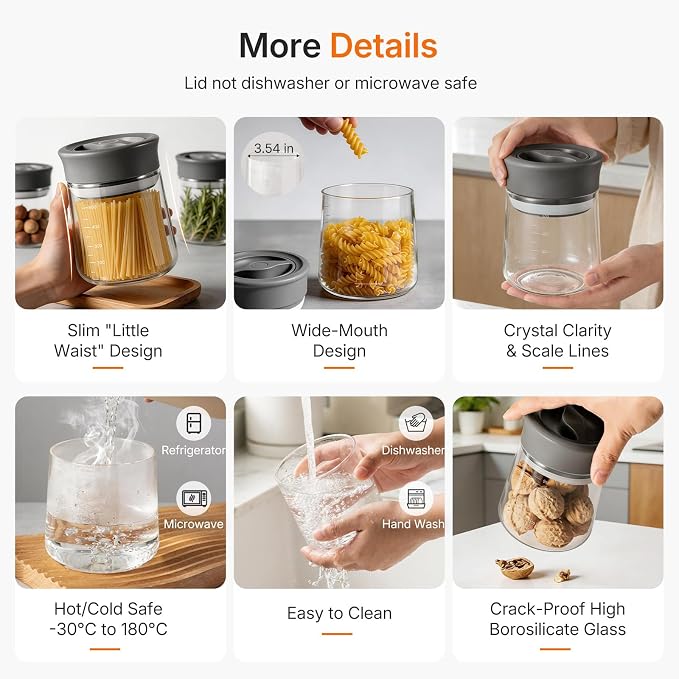 2-Pack 17oz Glass Jar with Airtight Lid, Twist-to-Lock Freshness, Easy Open | Wide Mouth Food Canisters with Silicone Ring, Easy Clean, Clear Borosilicate Jar for Coffee Grounds, Creamer, Candy, Sugar