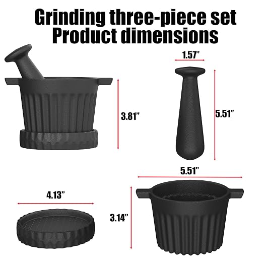 Cast Iron Mortar and Pestle Set with Grater Plate, Brush and Spoon | Heavy-duty cast iron mortar and pestle set with grater plate, brush and spoon for grinding spices, herbs and garlic.