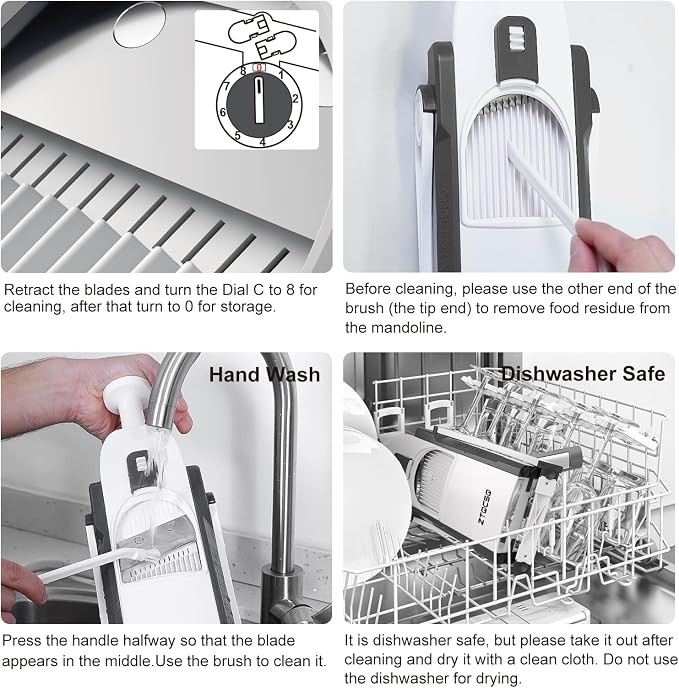 Safe Mandoline Slicer for Kitchen, Vegetable & Food Cutter, Easy to Clean | Safe Mandoline Slicer for Kitchen, Easy to Clean/Storage, Potato Slicing,Strips,Shredding,Dicing,Cleaning brush(Grey)