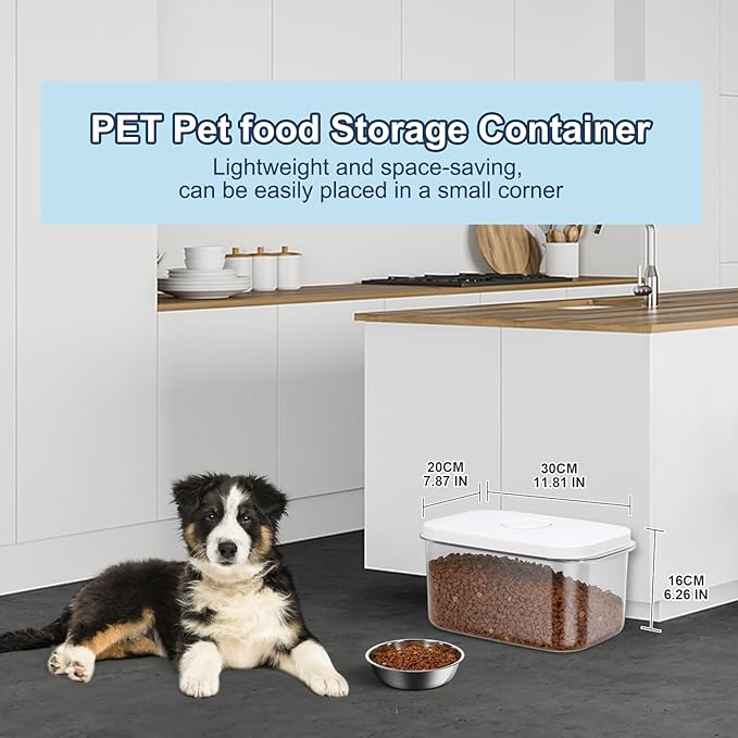 6 lbs Airtight Dog Cat Food Storage Container and Dog Treat Containers BPA-Free, PET Clear Stackable Pet Storage Bin, 1-Cup Scoop, 1-Sponge cleaning brush, Pop Top, With handle, Easy Mobility-Medium