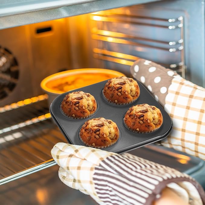 6 Pack Air Fryer Muffin Pan, 4 Cup Non-Stick Baking Pan | Carbon Steel Small Oven Muffin Tin, Round Cupcake Bakeware Cake Mould for Egg Muffin, Quiches, Frittatas