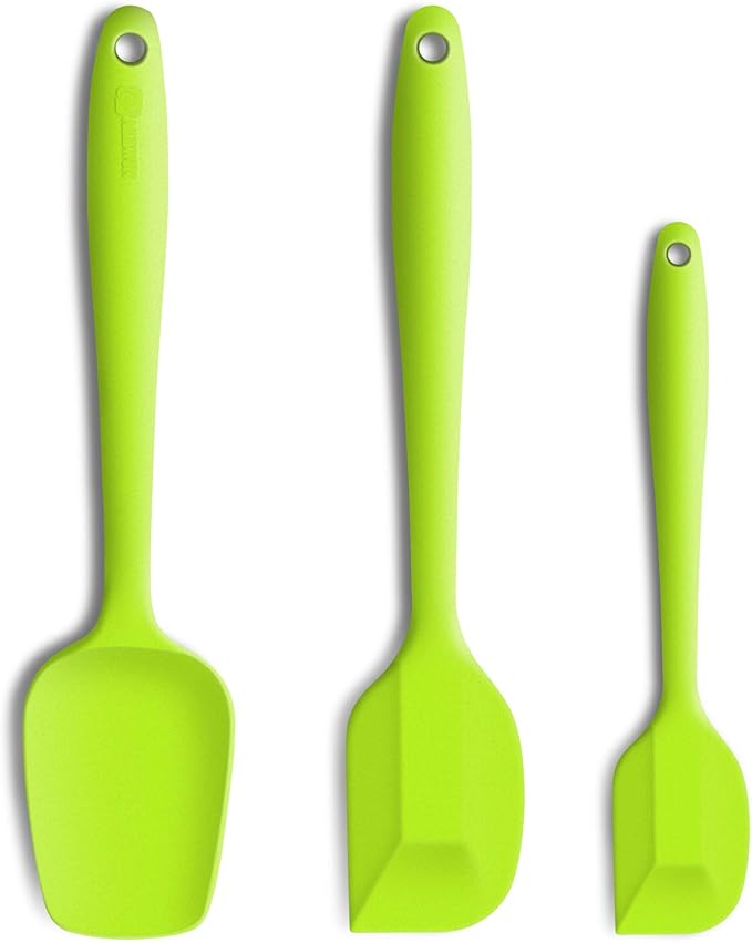 3-Piece Silicone Spatula Set, 600°F Heat Resistant, Green | Stainless Steel Core, Silicone Rubber Spatulas for Nonstick Pans, Spatula, Spoonula and Mini Spatula for Cooking and Baking