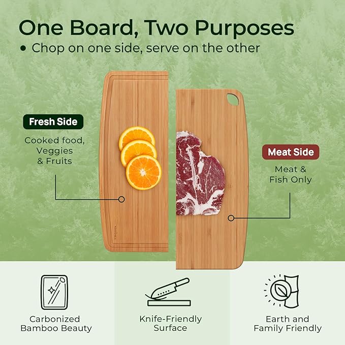 Keechee Dishwasher Safe Bamboo Cutting Board, Lightweight & Durable Wood Cutting Board, Reversible with Juice Groove, Easy to Store & Clean, Ideal Kitchen Gift for Home Cooks