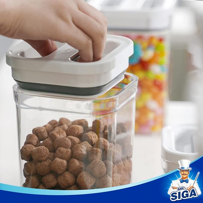MR.SIGA 4 Pack Airtight Food Storage Container Set for Pantry Organization | One-handed leak proof lids, BPA Free, stackable and space saving, 1.0 L( 33.8 oz), Medium, white