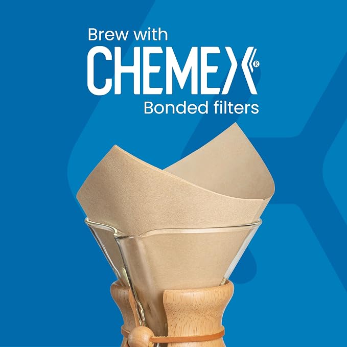 Chemex 10 Cup Pour Over Coffee Brewer Set, Glass Carafe, 200 Filters, 50oz | Large Manual Drip Brewer with 200 Square Bonded Filters, Borosilicate Glass, Coffee Gift Set