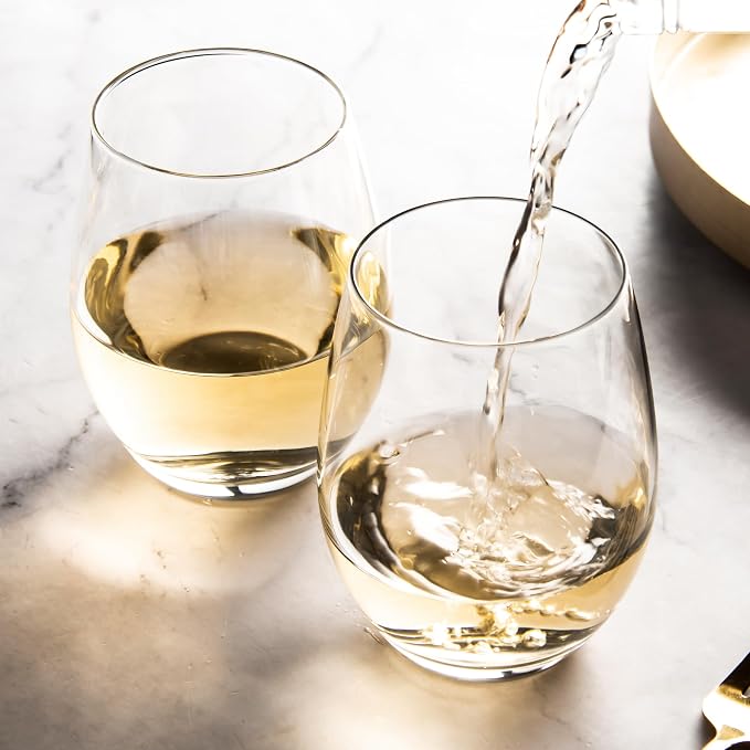 UMEIED Stemless Wine Glasses Set of 12, 15 oz Clear Red White Wine Glasses | Wine Glass for Home Party Wedding Anniversary