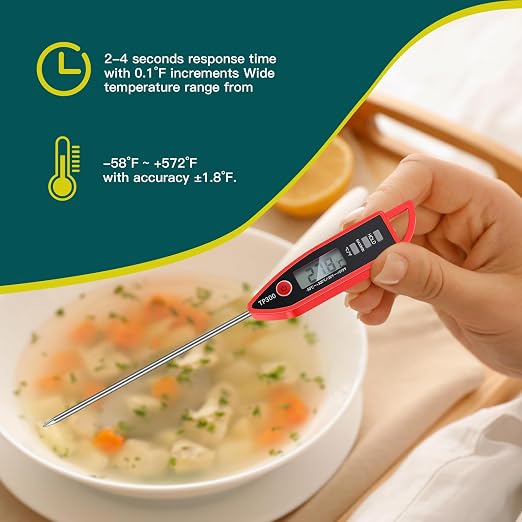 6 Set Digital Food Thermometer Long Probe Instant,Black, Red | Waterproof for Water Liquid Candle, Instant Temperature Read for Kitchen BBQ Grill Candy Meat, Foldable Probe Thermometer