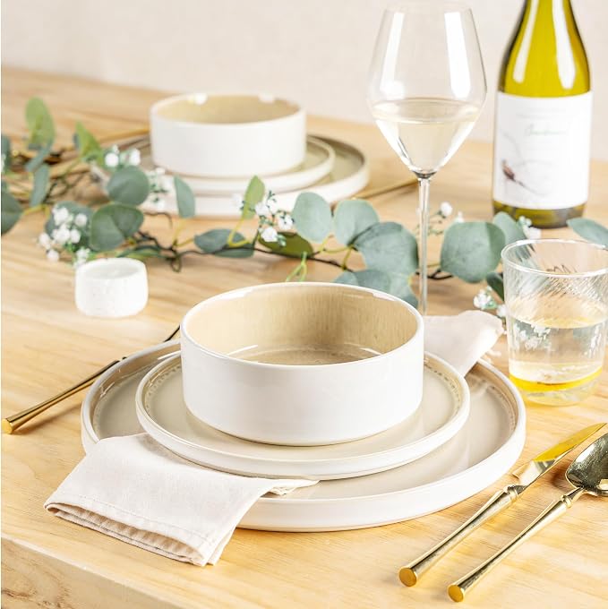 AmorArc Ceramic Dinnerware Sets for 4,12 Piece Plates and Bowls Sets Dishes | Stoneware Handmade Reactive Glaze Dishes Set | Highly Chip and Crack Resistant | Dishwasher & Microwave Safe