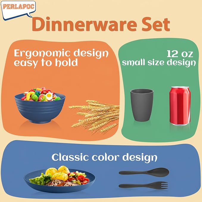 20PCS Plastic Dishes Set for 4, Unbreakable Wheat Straw Plates and Bowl Set | Lightweight Outdoor Dinnerware sets for RV, Camping, BBQ - Calm Tones