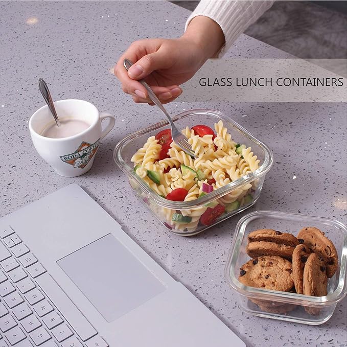 AILTEC 9 Pack Glass Food Storage Containers with Lids, 3 Shape Airtight Set | Ideal for Meal Prep, Lunch, Leak Proof, Borosilicate Glass Reusable, Microwave, Oven, Freezer Dishwasher Safe, BPA Free