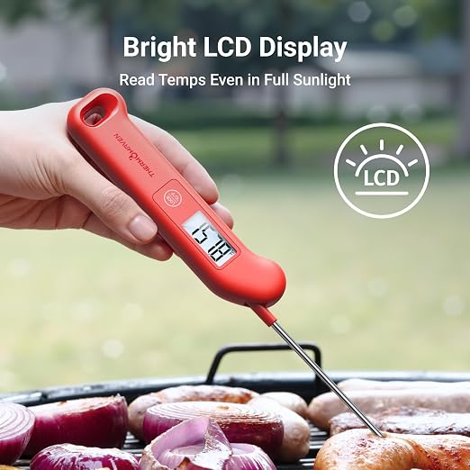 Professional Meat Thermometer Digital, ±0.5℉ NIST Certified Accuracy, Instant Read Food Thermometer for Cooking Grill, Fully Waterproof, Auto-Rotate Backlit Display, Motion-Sensing On/Off, Red