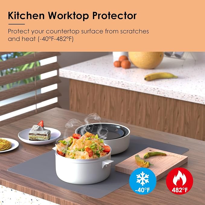 Extra Large Silicone Mat for Kitchen Worktop Protector, Thickened Nonstick Heat Resistant Countertop Mat, Nonskid Placemat, Craft Mat, Table Mat (Grey, 15.7"x23.6")