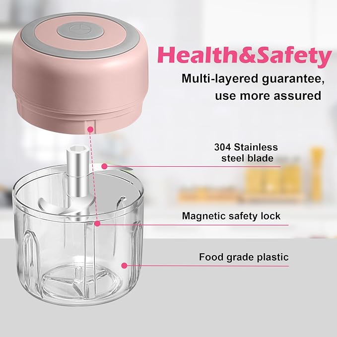 Electric Garlic Mincer, 250ML Small Onion Chopper USB | Portable Mini Food Processor for Vegetable Chopper Garlic Ginger Chili Veg, Pink