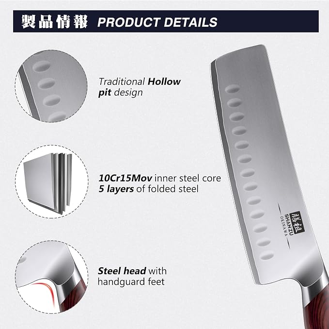 SHAN ZU 7 In Nakiri Knife, 10Cr15MoV High Carbon Stainless Steel Chef Knife | Japanese Professional Sharp Multipurpose Asian Kitchen Vegetable Cleaver Chopping Knife with Ergonomic Pakkawood Handle