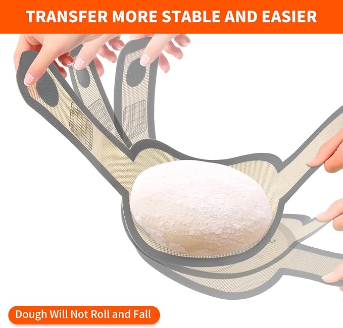 PLAPITATE Silicone Bread Sling Dutch Oven Liner, Non-Stick & Easy Clean Reusable Oval Silicone Baking Mat with Long Handles, Easy to Transfer Sourdough - 2 Gray Set