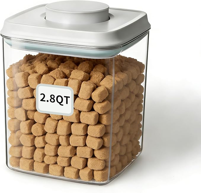Airtight Dog Food Storage Container, 2.8 QT, One-Touch Pop Lid, BPA-Free | Clear Stackable Canister for Pet Food & Cat Treats