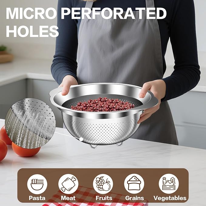 Colander, Stainless Steel Colander for Kitchen, Stainless Steel Strainer, Pasta Strainer for Spaghetti Fruits Vegetables Cooking Food, Kitchen Food Strainer - 3 QT