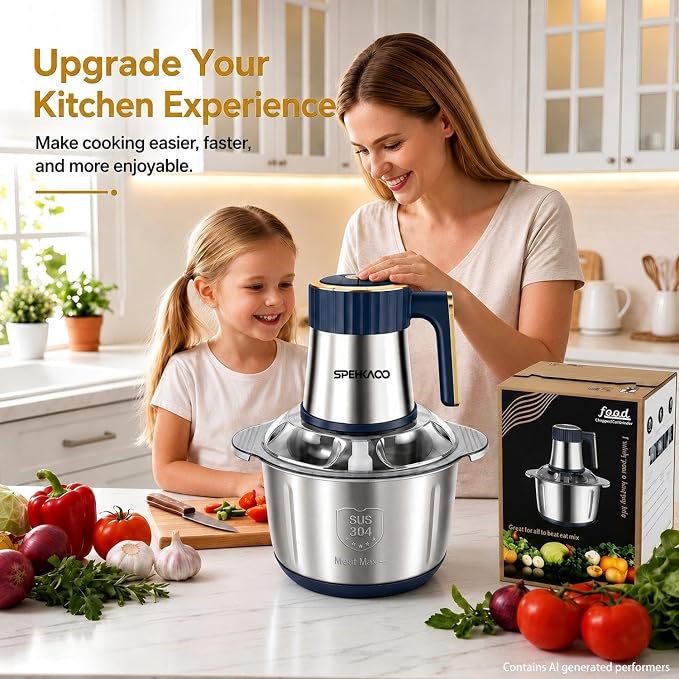 Food Processor,5-Speed Electric Food Chopper,Meat Grinder 5L(20Cups) with Two 6-Blade Sets,500W Powerful Vegetable Chopper Used for Dough Mixing,Meat, Nuts, Fruits, Garlic and Vegetables