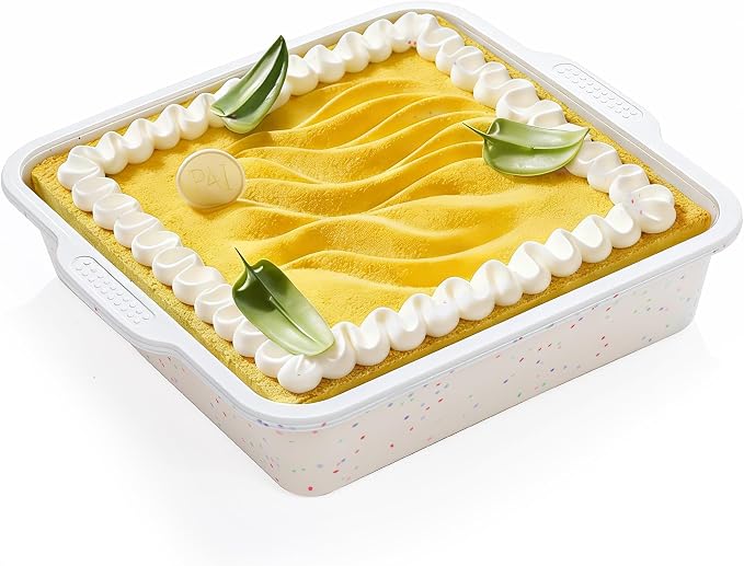 8x8 inch Silicone Square Cake Pan | Metal Reinforced Frame, Nonstick Brownie Pan for Baking, BPA Free, 1 Pc(Cream)