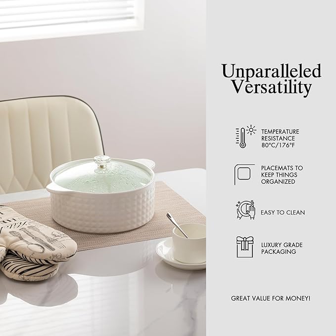 Placemats Set of 6 - Easy Clean Woven Vinyl Placemats for Dining Table, Indoor/Outdoor Place Mats, Washable PVC Table Mats（Beige）