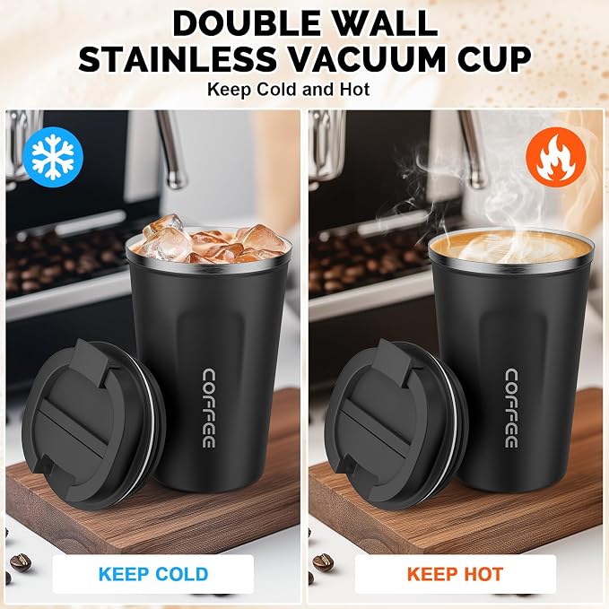 MOMSIV 12oz Travel Coffee Mug, Insulated Coffee Cup with Leakproof Lid | 6-Hour Heat Retention, 360°Leak proof, Vacuum Stainless Steel Double Walled, BPA-free, Reusable And To Go Coffee Mug