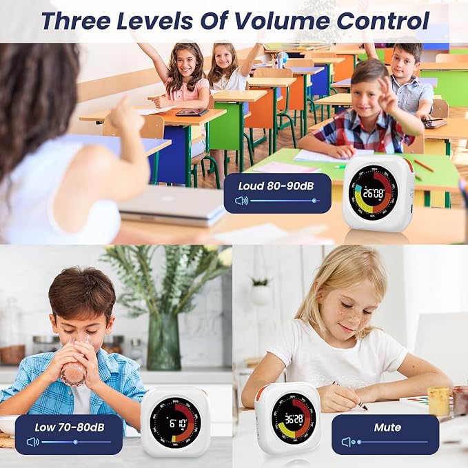 Visual Timer for Kids, Rechargeable 10-Hour Countdown/Up Timer - 2 Packs | with 3 Volume Levels, 3 Brightness Display, and Magnetic, Homeschool Study Tool, Large Digital Timers for Classroom, Kitchen