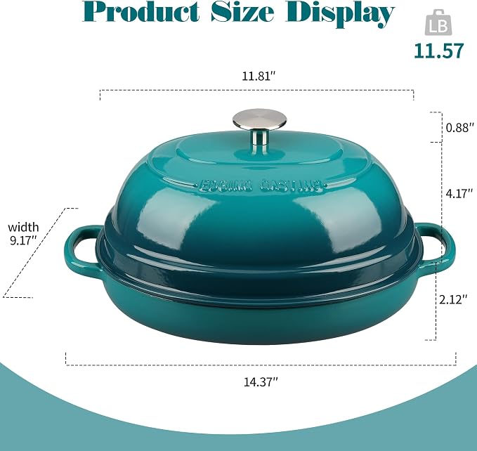 EDGING CASTING Enameled Oval Cast Iron Dutch Oven Pot with Lid, Bread Dutch Oven for Sourdough Bread Baking, Dutch Oven Bread, Bread Oven, 6QT, Darkcyan