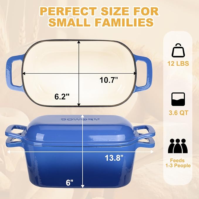 Enameled Dutch Oven for Sourdough Bread Baking, 3.6QT Oval Cast Iron Bread Pan with Lid