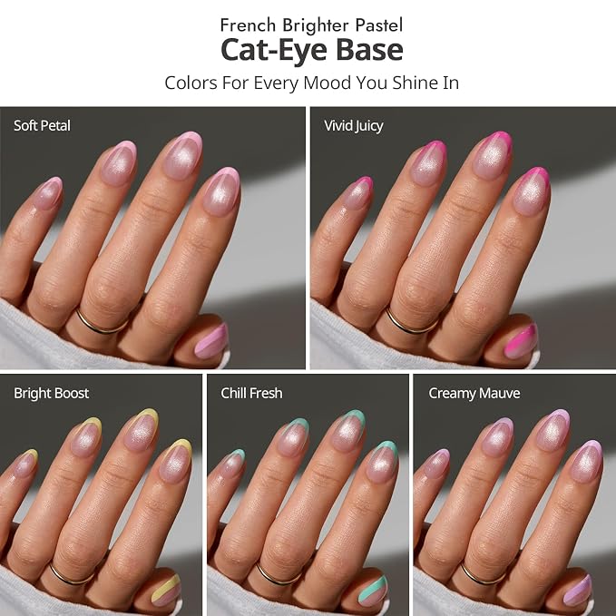BTArtboxnails XCOATTIPS Pastel French Press On Nails, XS Oval, Cat Eye | Lamp-Curable 4-Week Wear, Salon Quality Value at Home, Natural Nail Look, Easy-to-Apply for Beginners, 160ct Nail Tips Only