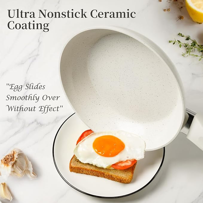Innerwell Nonstick Ceramic Frying Pans Skillets Set with Lid 8"+9.5"+11" | No Toxic Egg Omelette Frying Pan Set, All Stove Compatible, Healthy Granite Induction Cooking Pan, PFOA & PFAS Free