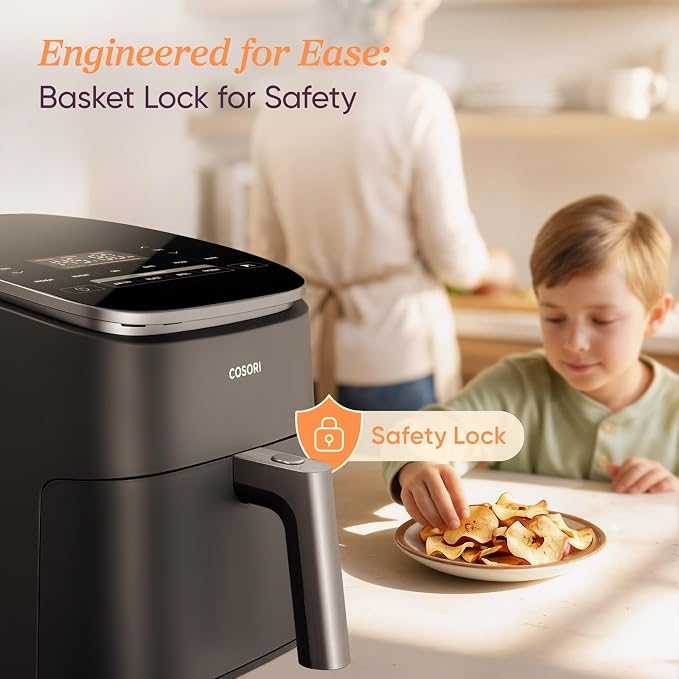 Cosori TurboBlaze Air Fryer, 9-in-1, 6 Qt, PFAS-Free Ceramic Coating | 90°–450°F, 5 Level Fan Speeds, 9 in 1 Air Fry, Roast, Bake, Broil, Dry, Frozen, Proof, Reheat, Keep Warm, Safety lock, 1725W