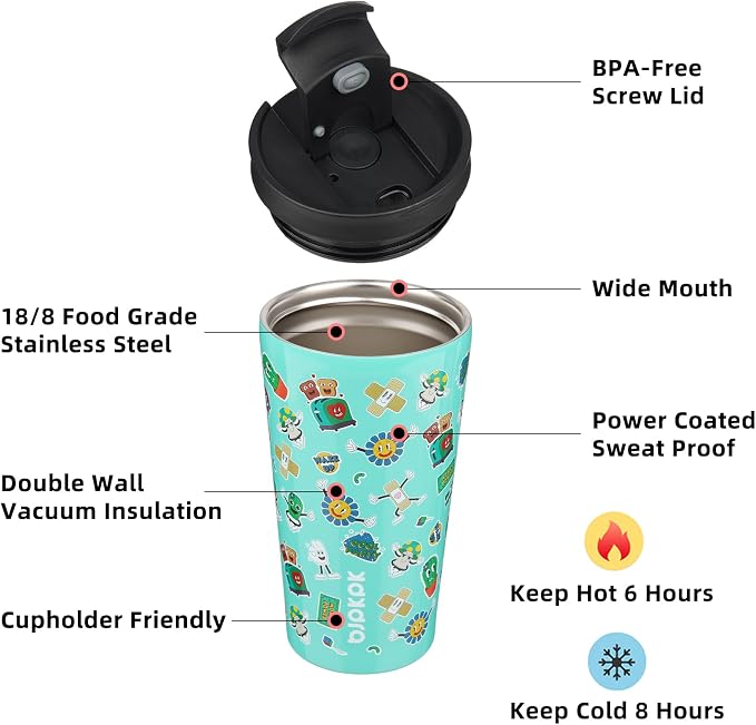 BJPKPK 18 oz Coffee Tumbler with Straw, Insulated Stainless Steel Cup | Double Wall Vacuum, Leak Proof, Keeps Hot/Cold, BPA Free, Cupholder Friendly, Travel, Spring Party-Green